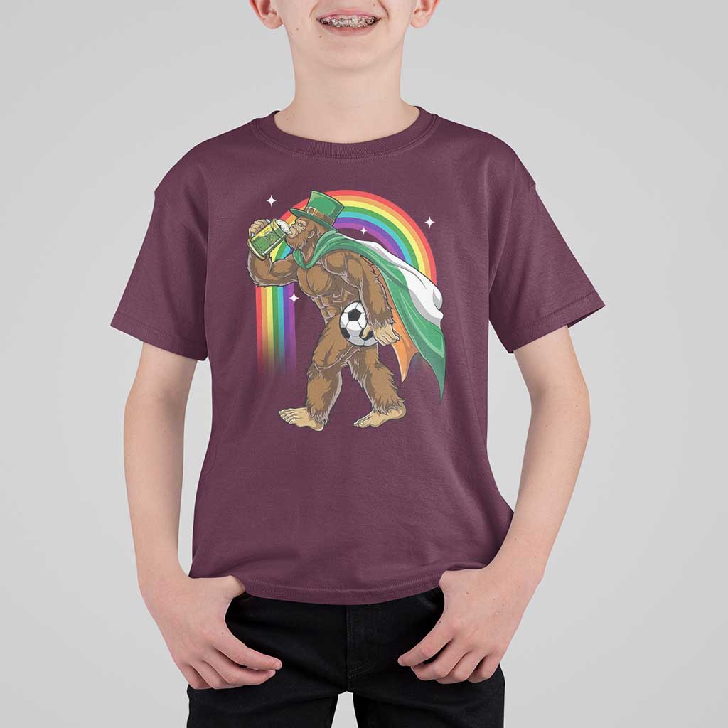 Funny Bigfoot Drinking Beer T Shirt For Kid St Patricks Day Soccer Lover