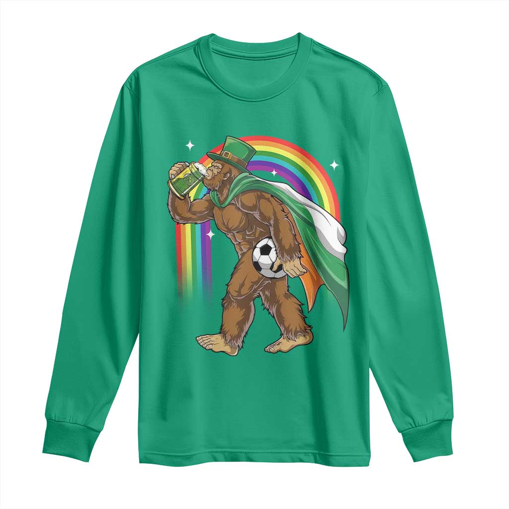 Funny Bigfoot Drinking Beer Long Sleeve Shirt St Patricks Day Soccer Lover