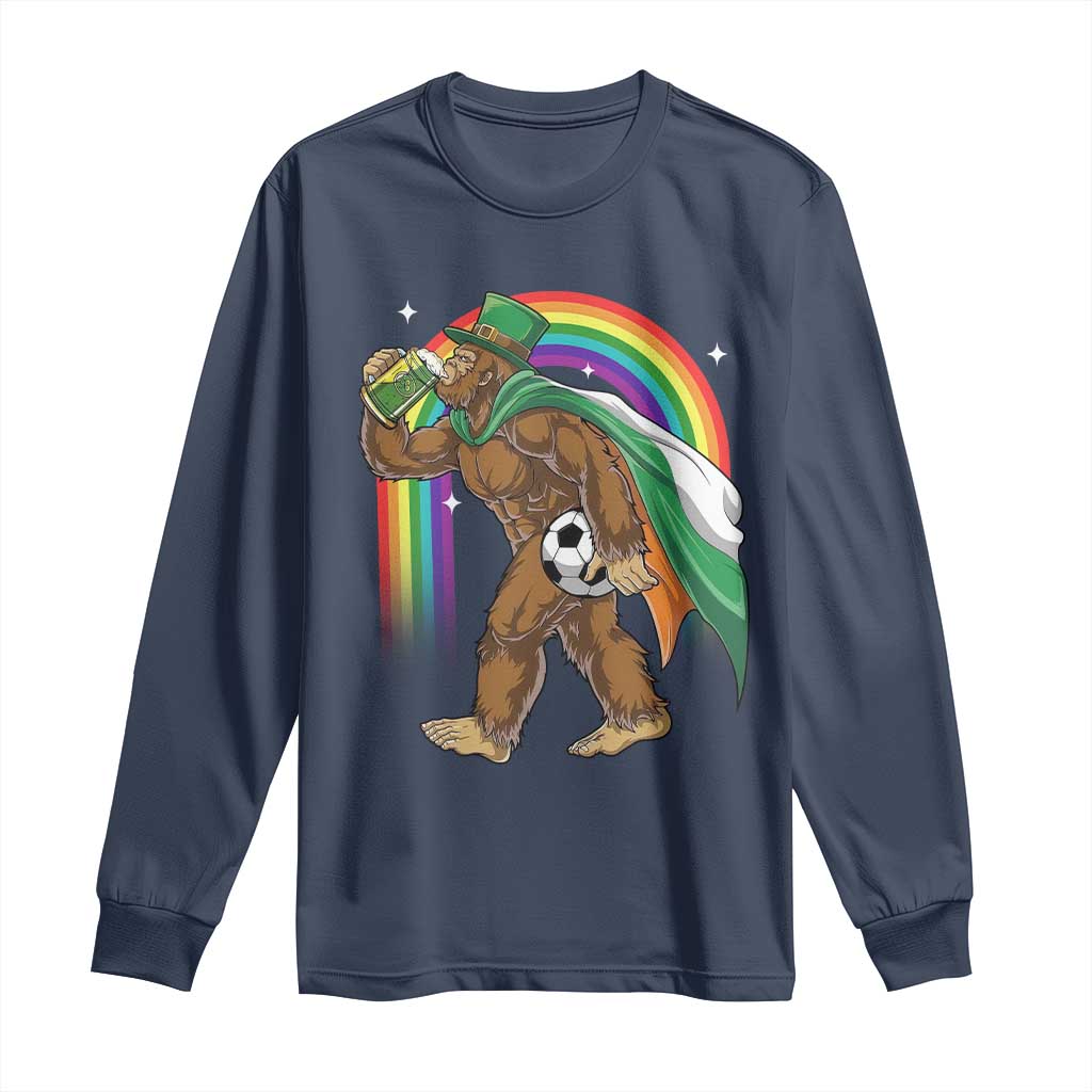 Funny Bigfoot Drinking Beer Long Sleeve Shirt St Patricks Day Soccer Lover