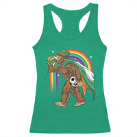 Funny Bigfoot Drinking Beer Racerback Tank Top St Patricks Day Soccer Lover