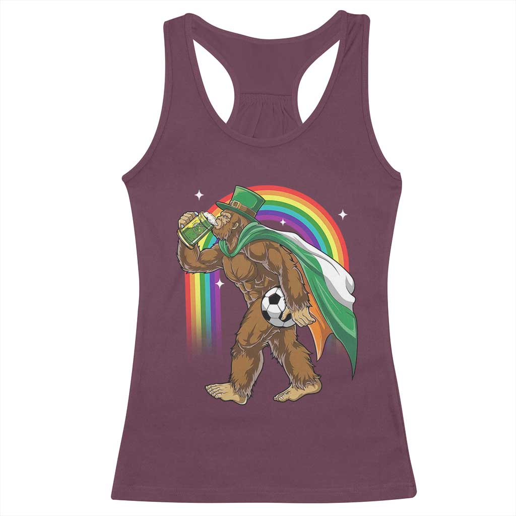 Funny Bigfoot Drinking Beer Racerback Tank Top St Patricks Day Soccer Lover