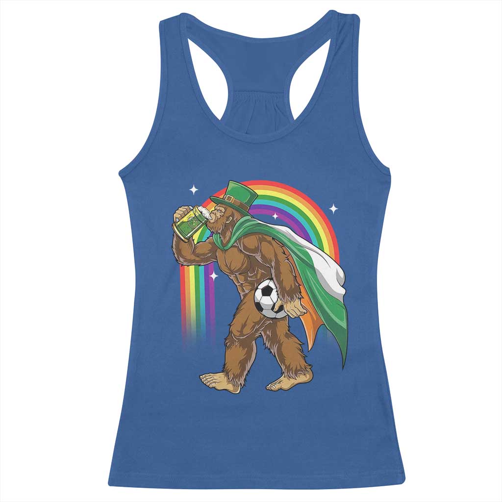 Funny Bigfoot Drinking Beer Racerback Tank Top St Patricks Day Soccer Lover