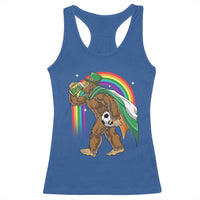 Funny Bigfoot Drinking Beer Racerback Tank Top St Patricks Day Soccer Lover