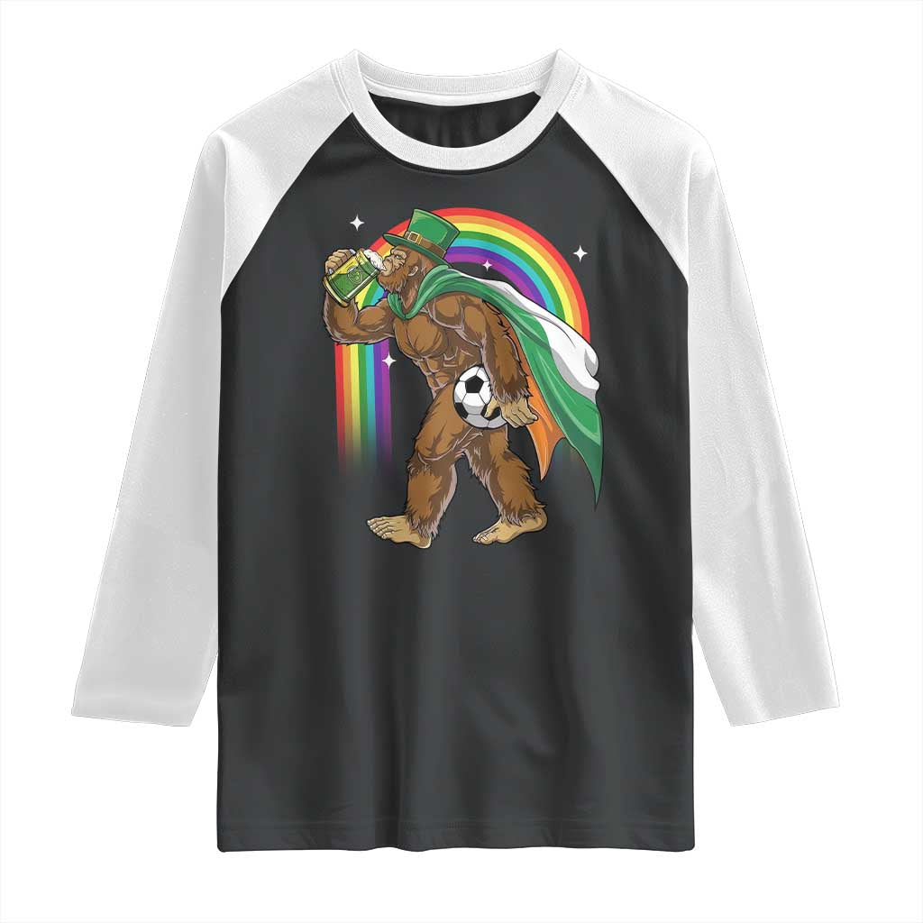 Funny Bigfoot Drinking Beer Raglan Shirt St Patricks Day Soccer Lover