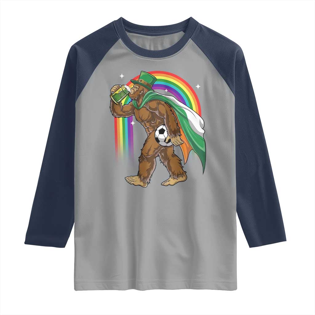 Funny Bigfoot Drinking Beer Raglan Shirt St Patricks Day Soccer Lover