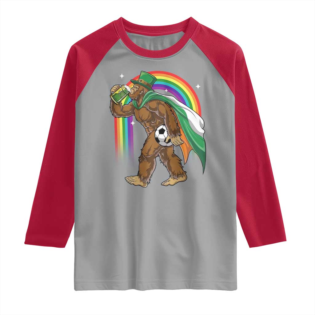 Funny Bigfoot Drinking Beer Raglan Shirt St Patricks Day Soccer Lover