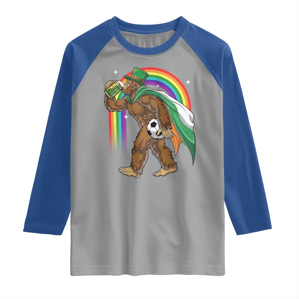 Funny Bigfoot Drinking Beer Raglan Shirt St Patricks Day Soccer Lover