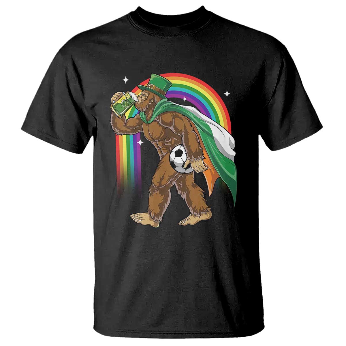 Funny Bigfoot Drinking Beer T Shirt St Patricks Day Soccer Lover