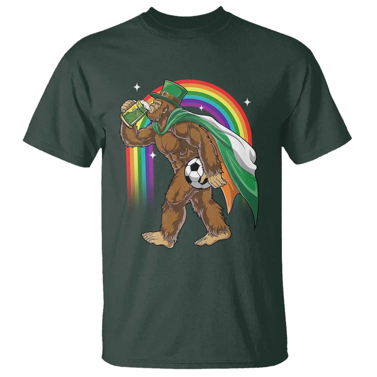 Funny Bigfoot Drinking Beer T Shirt St Patricks Day Soccer Lover