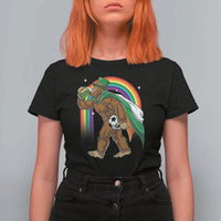 Funny Bigfoot Drinking Beer T Shirt For Women St Patricks Day Soccer Lover