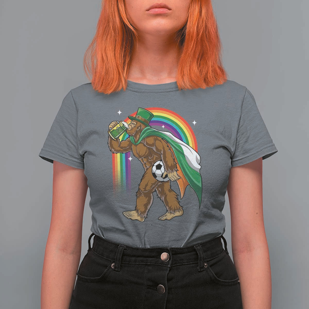 Funny Bigfoot Drinking Beer T Shirt For Women St Patricks Day Soccer Lover