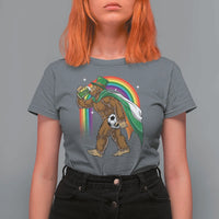 Funny Bigfoot Drinking Beer T Shirt For Women St Patricks Day Soccer Lover