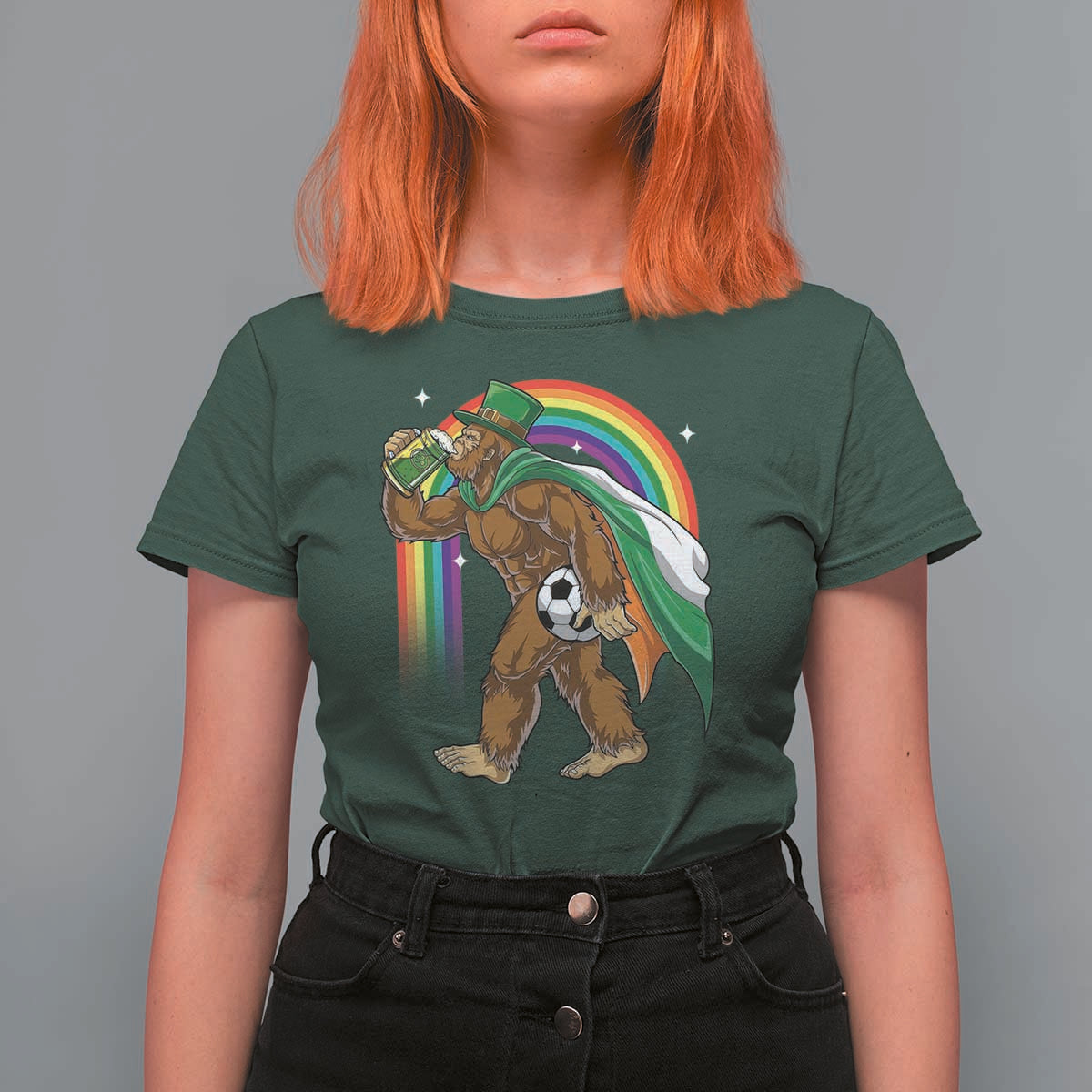 Funny Bigfoot Drinking Beer T Shirt For Women St Patricks Day Soccer Lover