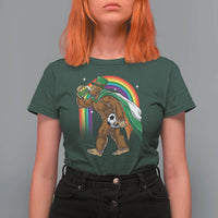 Funny Bigfoot Drinking Beer T Shirt For Women St Patricks Day Soccer Lover