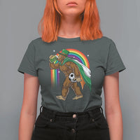 Funny Bigfoot Drinking Beer T Shirt For Women St Patricks Day Soccer Lover