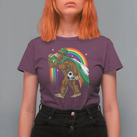 Funny Bigfoot Drinking Beer T Shirt For Women St Patricks Day Soccer Lover