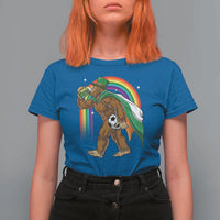 Funny Bigfoot Drinking Beer T Shirt For Women St Patricks Day Soccer Lover