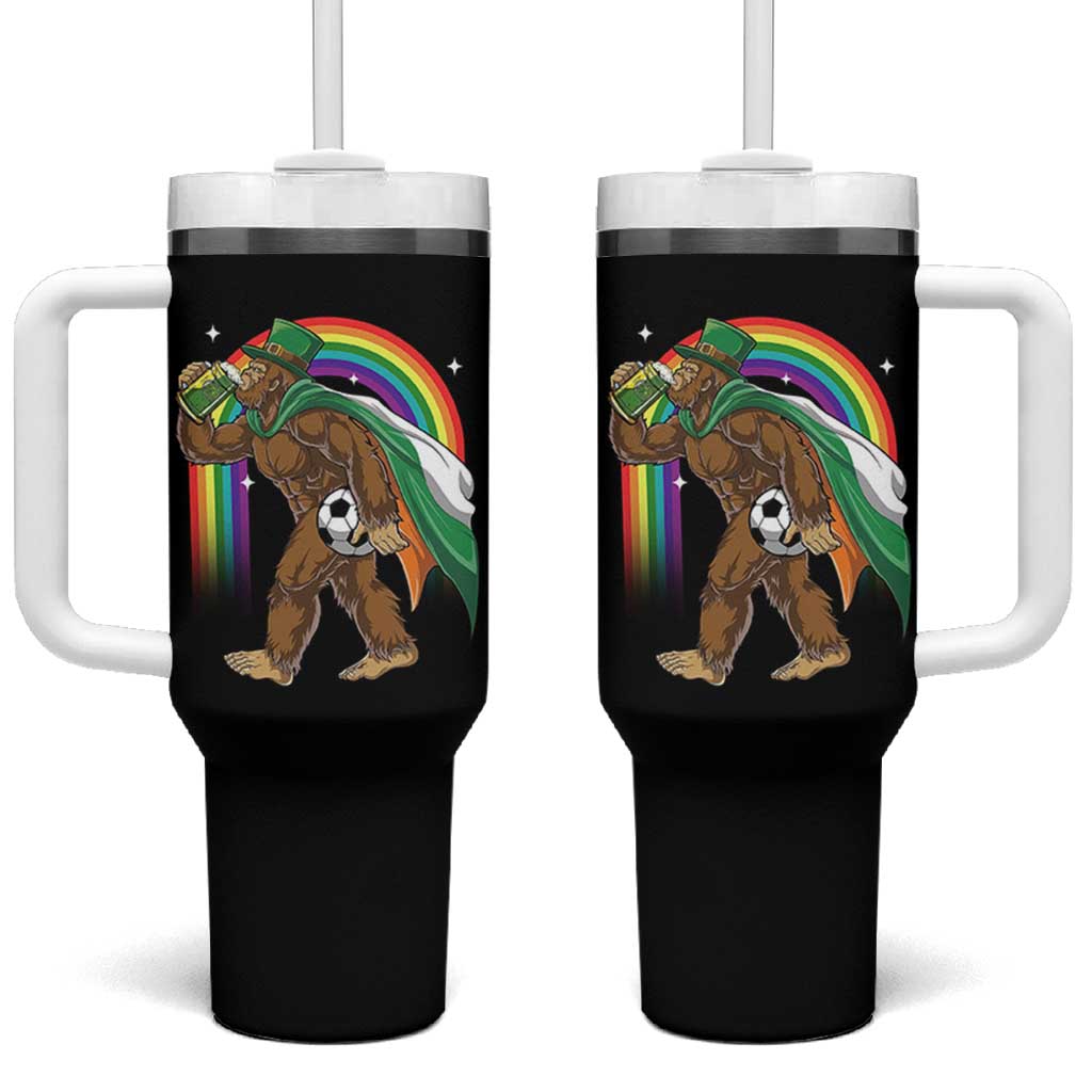 Funny Bigfoot Drinking Beer Tumbler With Handle St Patricks Day Soccer Lover