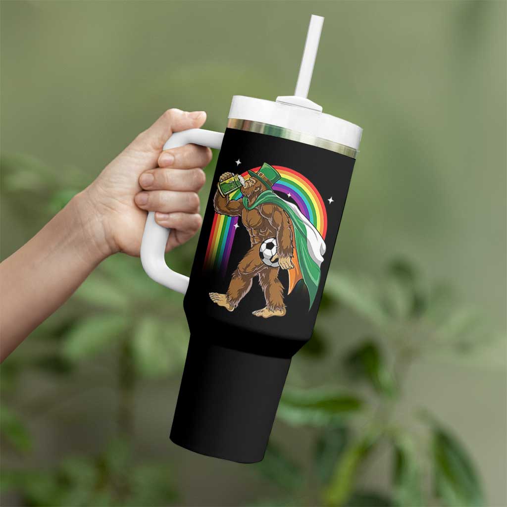 Funny Bigfoot Drinking Beer Tumbler With Handle St Patricks Day Soccer Lover
