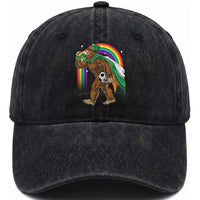 Funny Bigfoot Drinking Beer Washed Cotton Baseball Cap St Patricks Day Soccer Lover