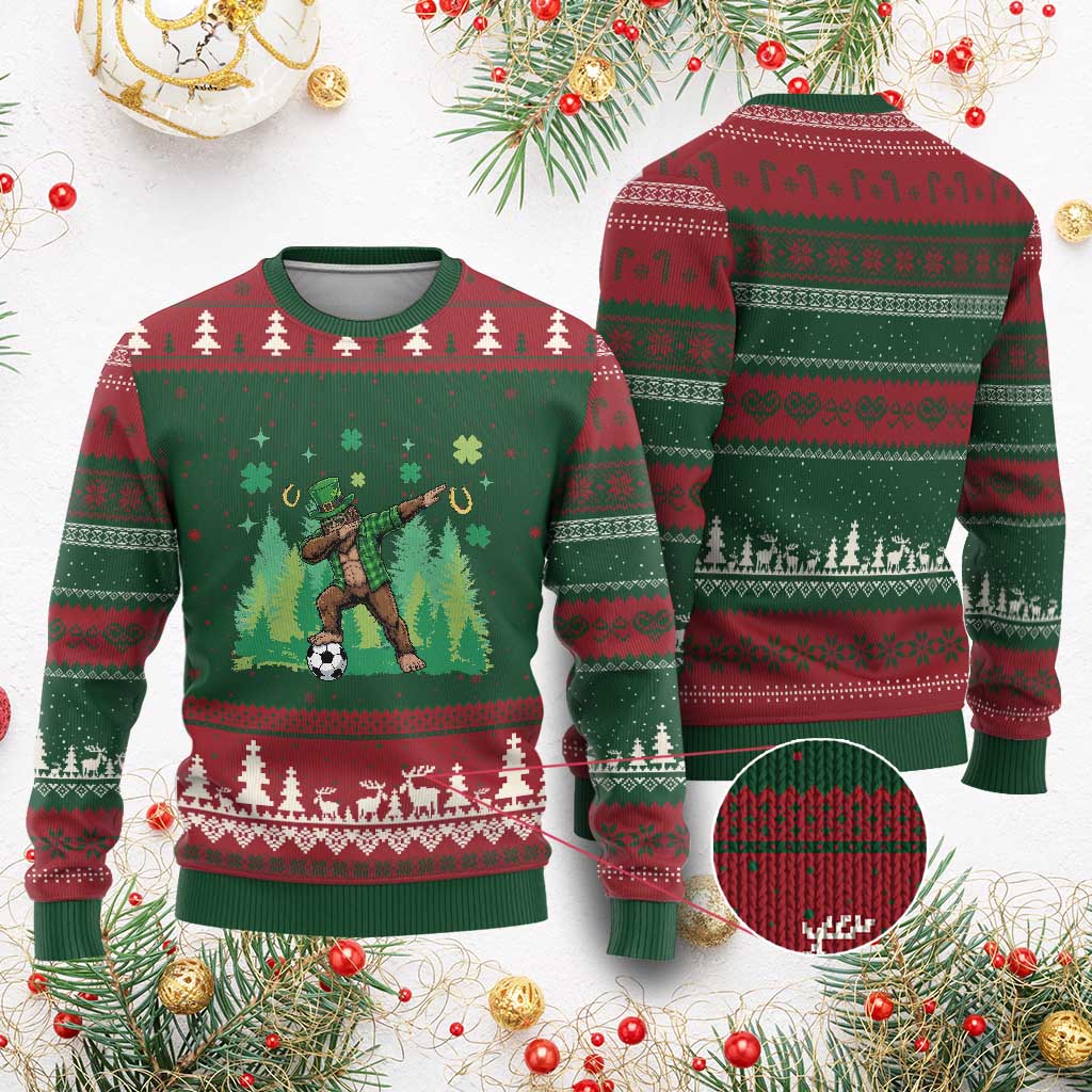 Lucky Sasquatch Soccer Player Ugly Christmas Sweater Funny St Patricks Day Gift