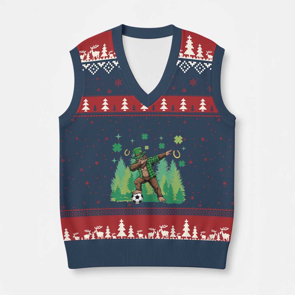Lucky Sasquatch Soccer Player V-Neck Knit Sweater Vest Funny St Patricks Day Gift