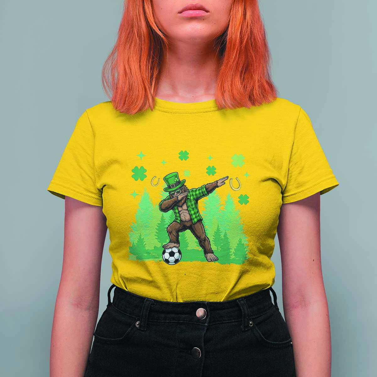 Lucky Sasquatch Soccer Player T Shirt For Women Funny St Patricks Day Gift