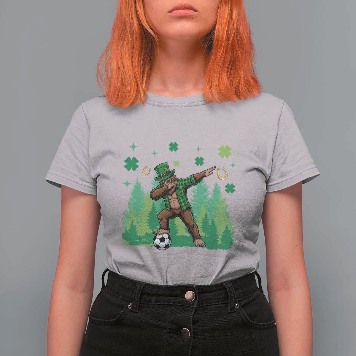 Lucky Sasquatch Soccer Player T Shirt For Women Funny St Patricks Day Gift
