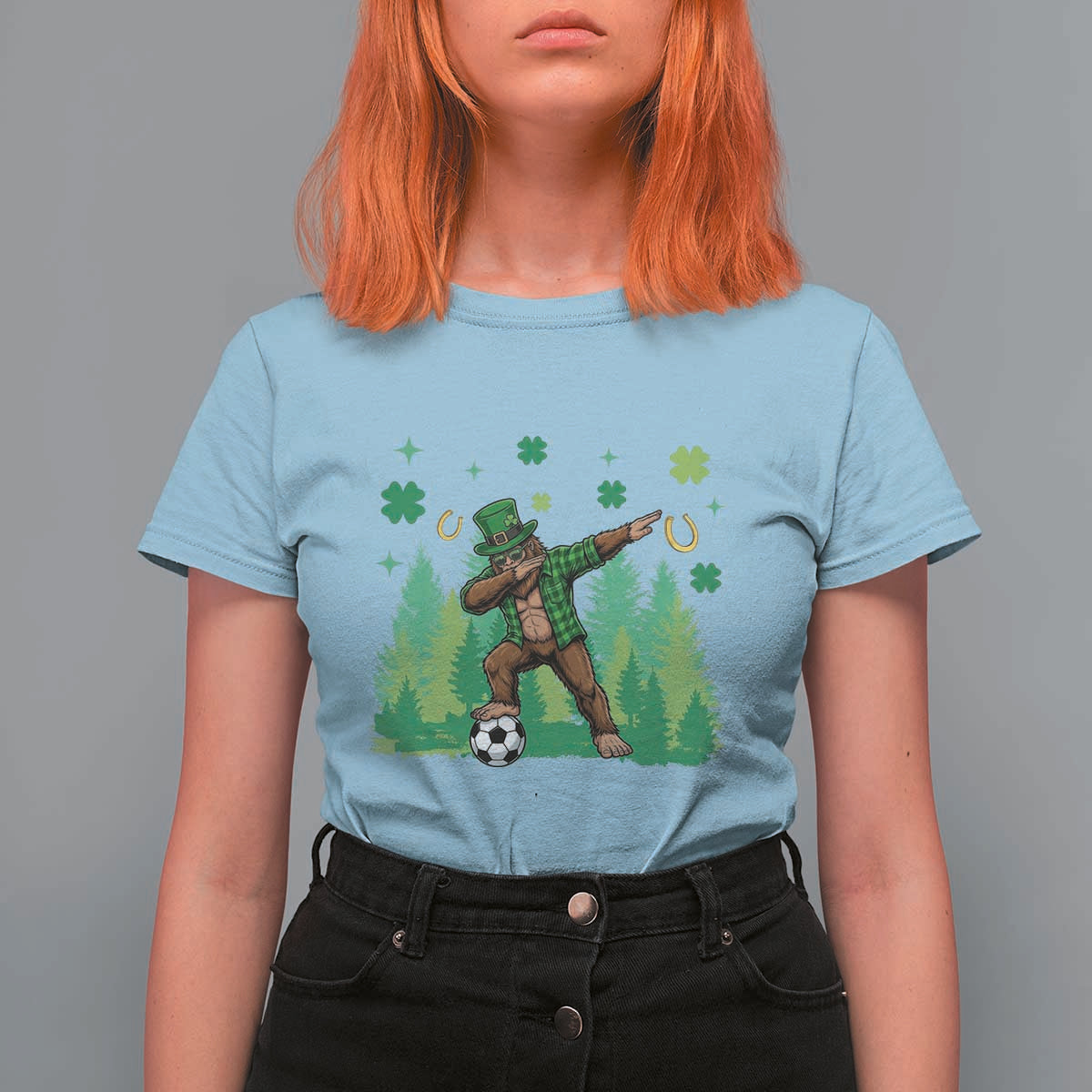 Lucky Sasquatch Soccer Player T Shirt For Women Funny St Patricks Day Gift