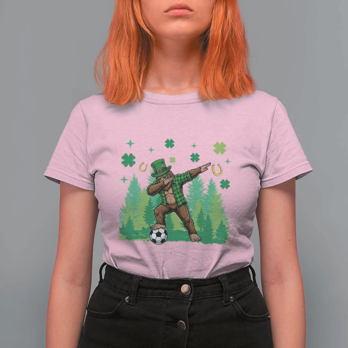 Lucky Sasquatch Soccer Player T Shirt For Women Funny St Patricks Day Gift