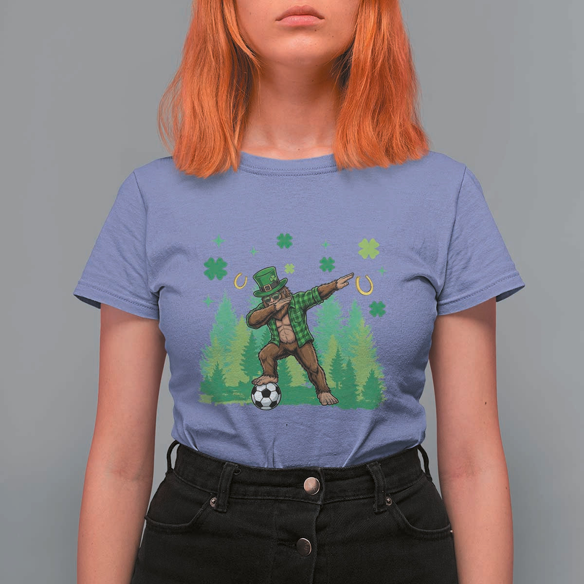 Lucky Sasquatch Soccer Player T Shirt For Women Funny St Patricks Day Gift