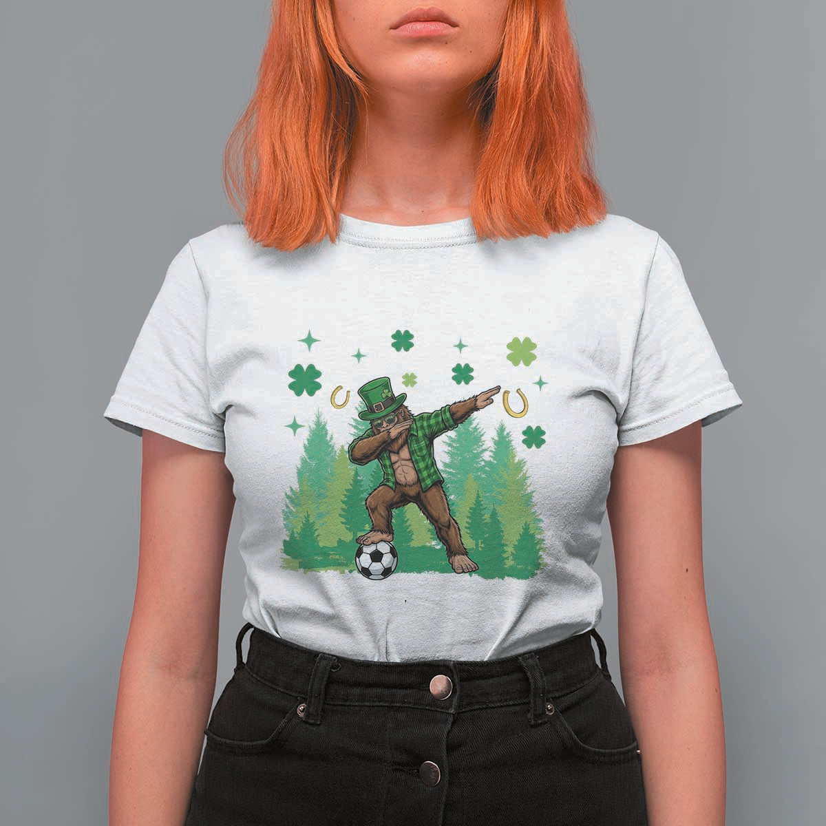Lucky Sasquatch Soccer Player T Shirt For Women Funny St Patricks Day Gift