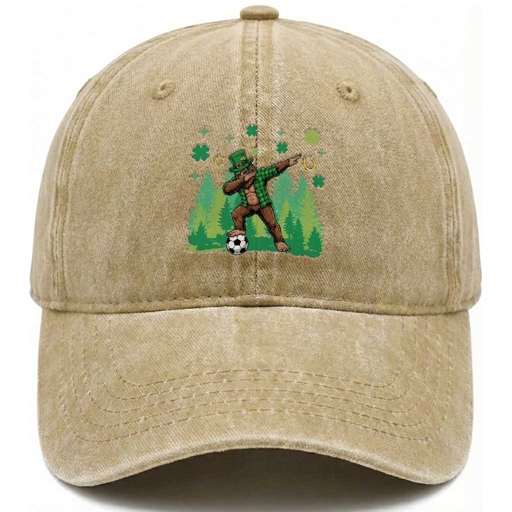 Lucky Sasquatch Soccer Player Washed Cotton Baseball Cap Funny St Patricks Day Gift