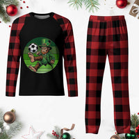 Funny Bigfoot Playing Soccer Plaid Pajama Set St Patricks Day