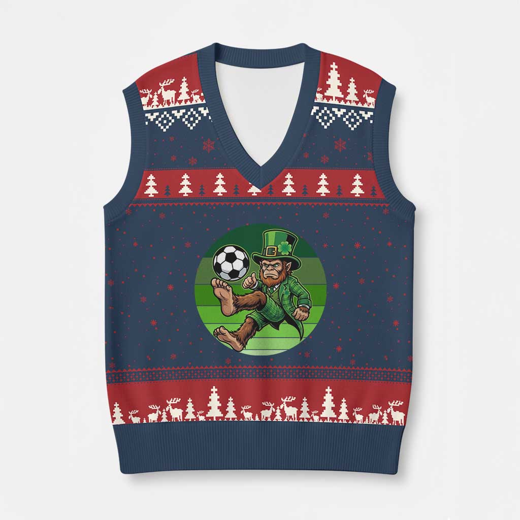 Funny Bigfoot Playing Soccer V-Neck Knit Sweater Vest St Patricks Day