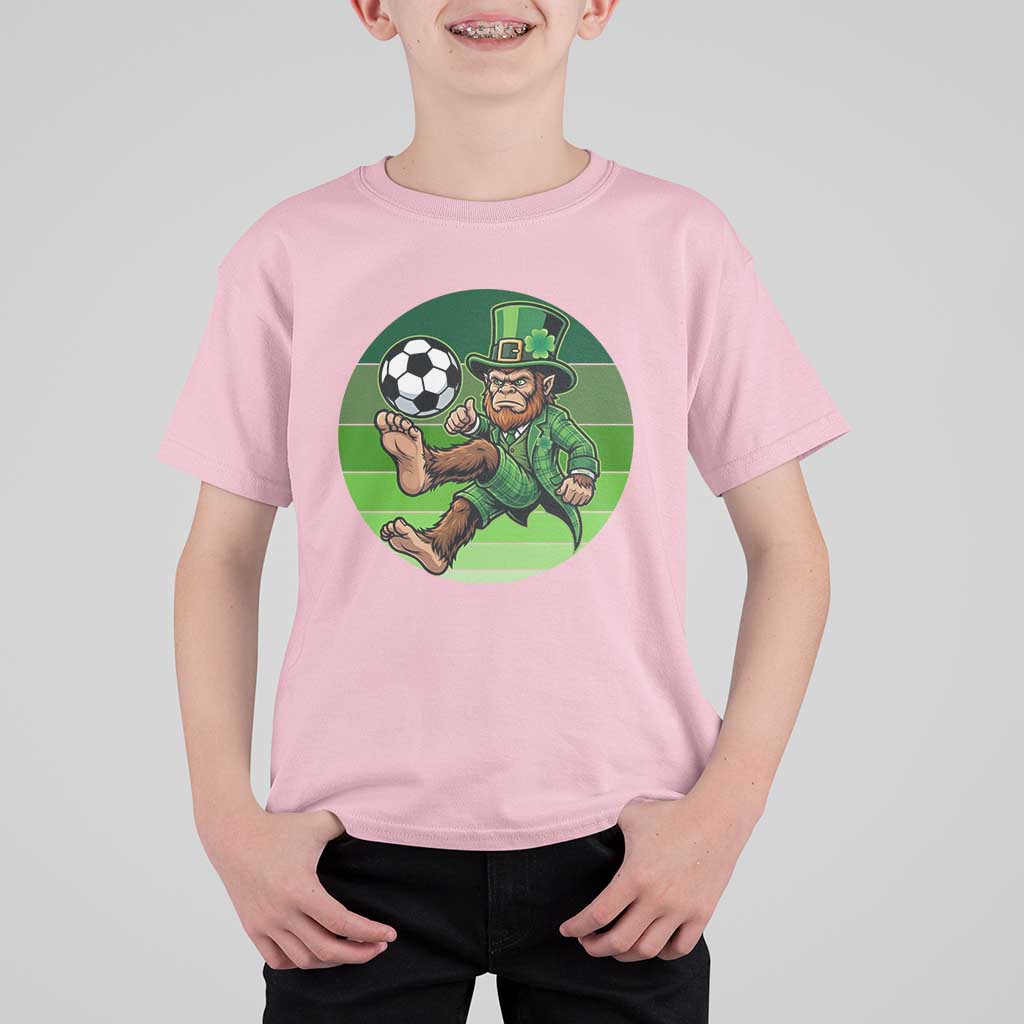 Funny Bigfoot Playing Soccer T Shirt For Kid St Patricks Day
