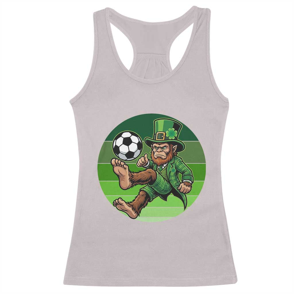 Funny Bigfoot Playing Soccer Racerback Tank Top St Patricks Day