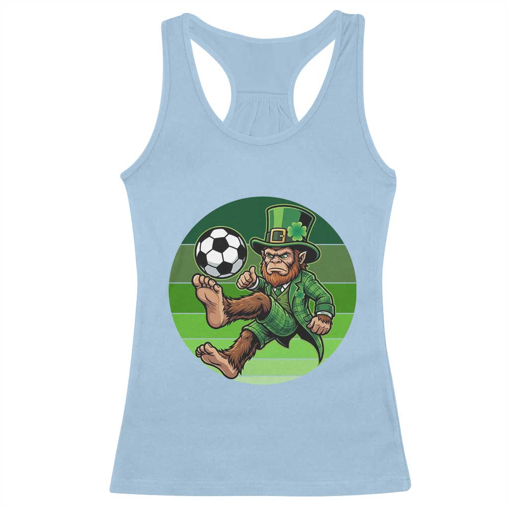 Funny Bigfoot Playing Soccer Racerback Tank Top St Patricks Day