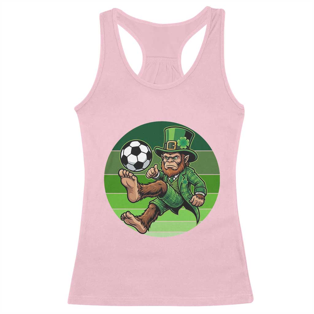 Funny Bigfoot Playing Soccer Racerback Tank Top St Patricks Day