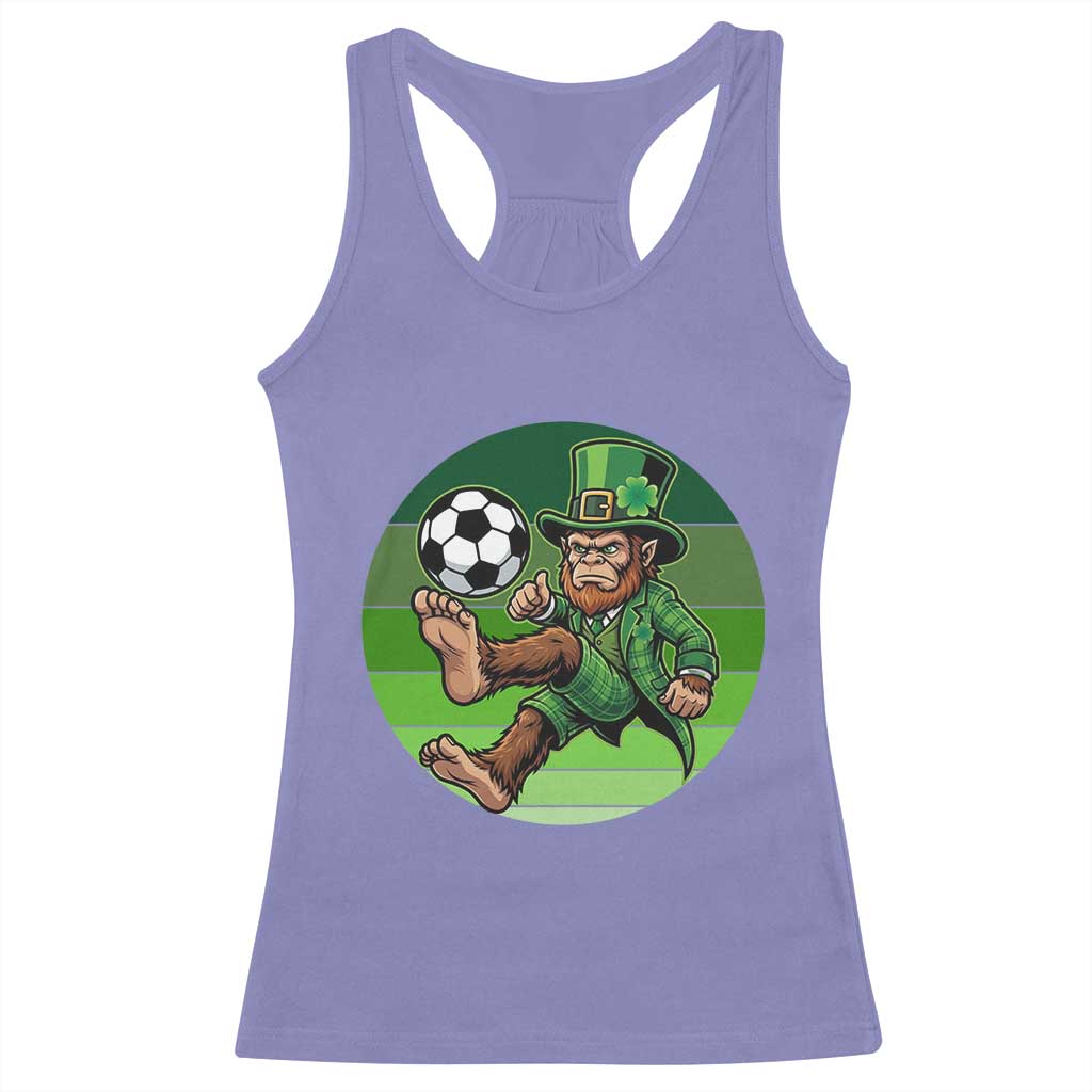 Funny Bigfoot Playing Soccer Racerback Tank Top St Patricks Day