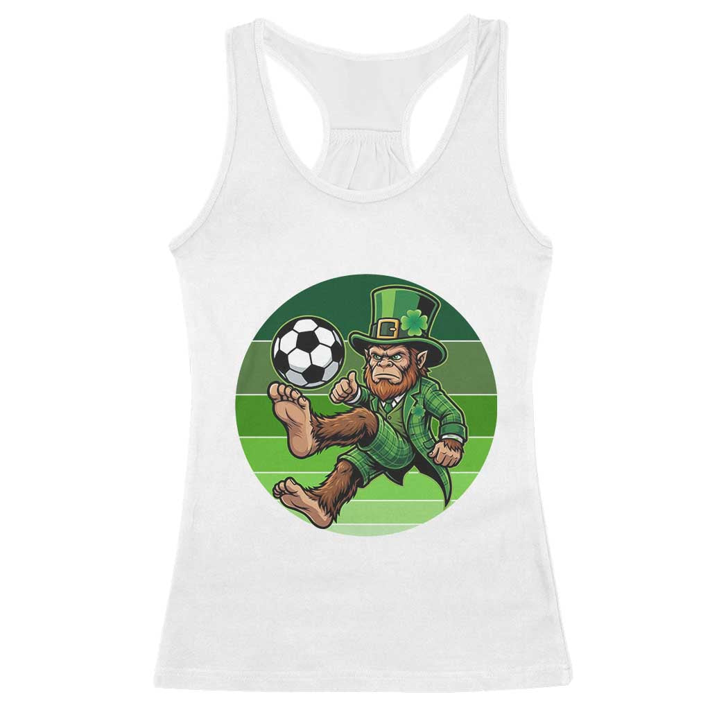 Funny Bigfoot Playing Soccer Racerback Tank Top St Patricks Day