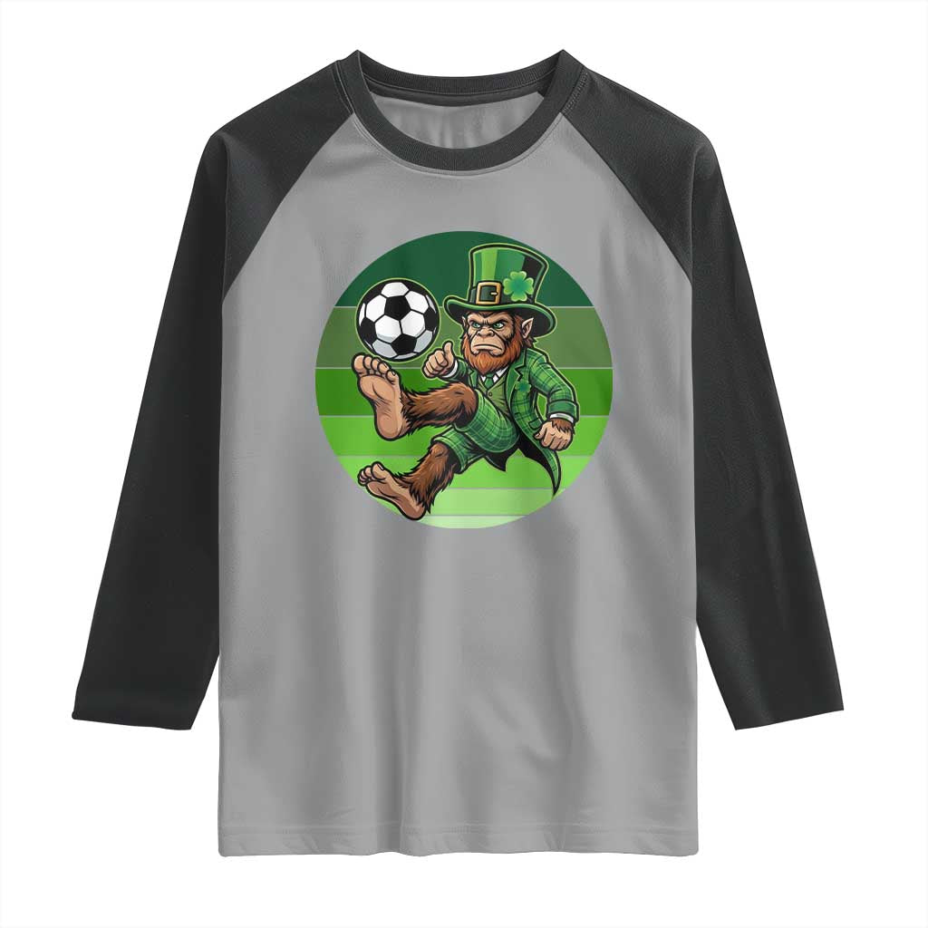 Funny Bigfoot Playing Soccer Raglan Shirt St Patricks Day