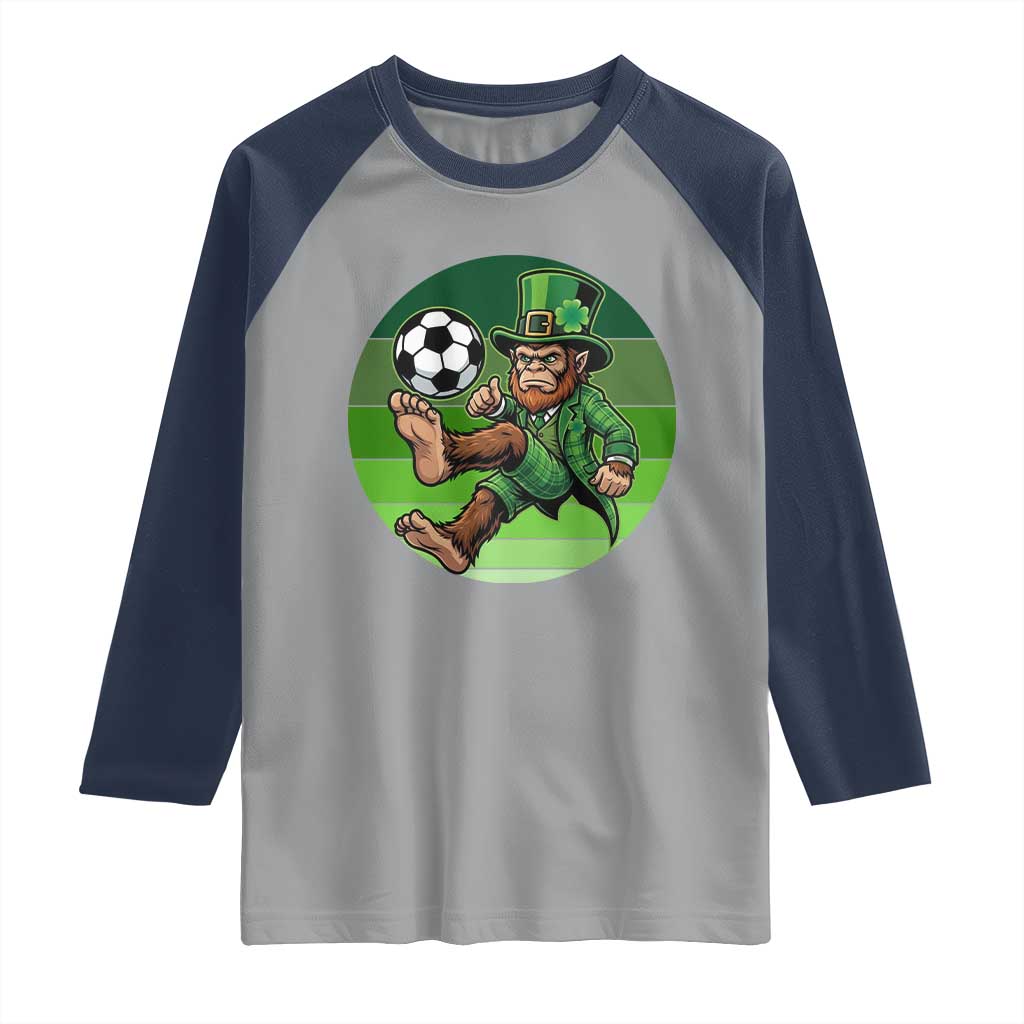Funny Bigfoot Playing Soccer Raglan Shirt St Patricks Day