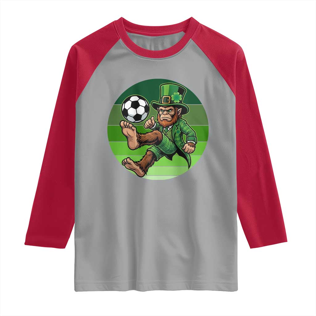 Funny Bigfoot Playing Soccer Raglan Shirt St Patricks Day