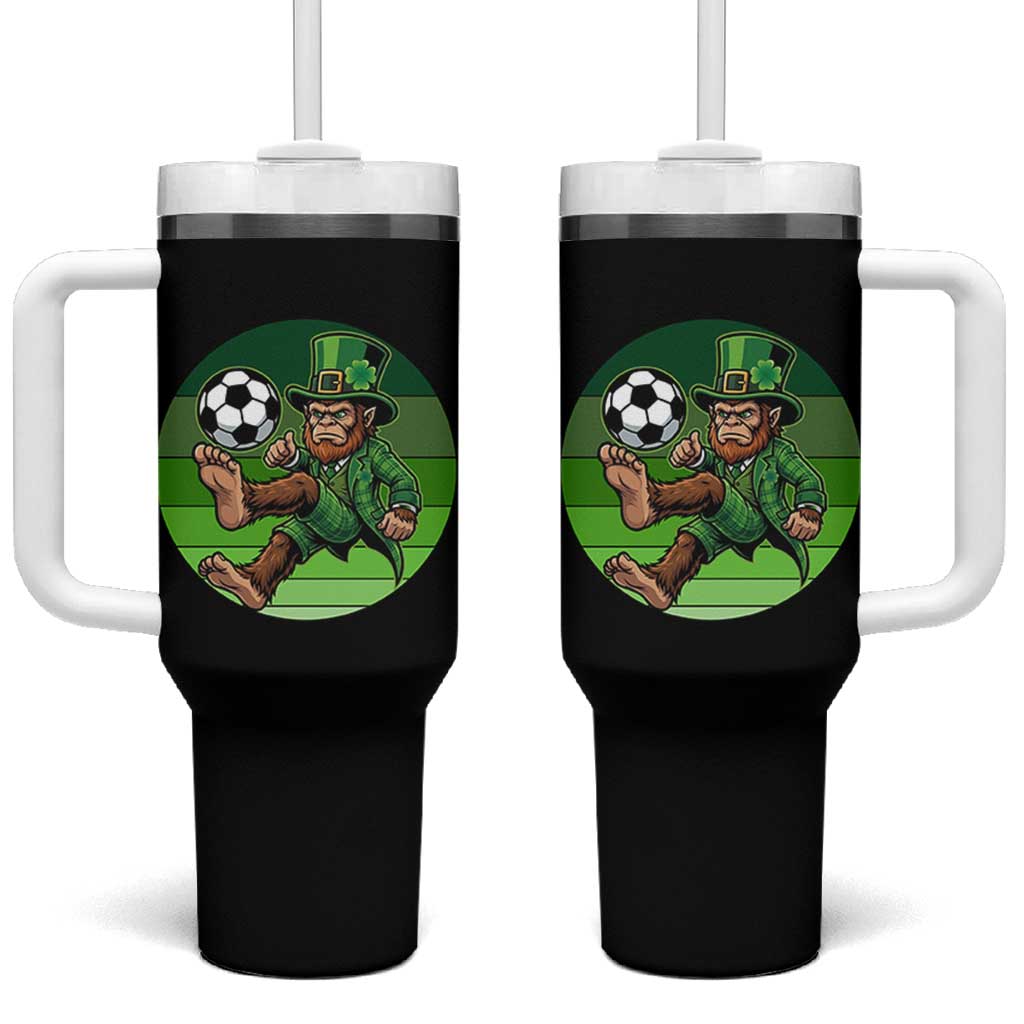 Funny Bigfoot Playing Soccer Tumbler With Handle St Patricks Day