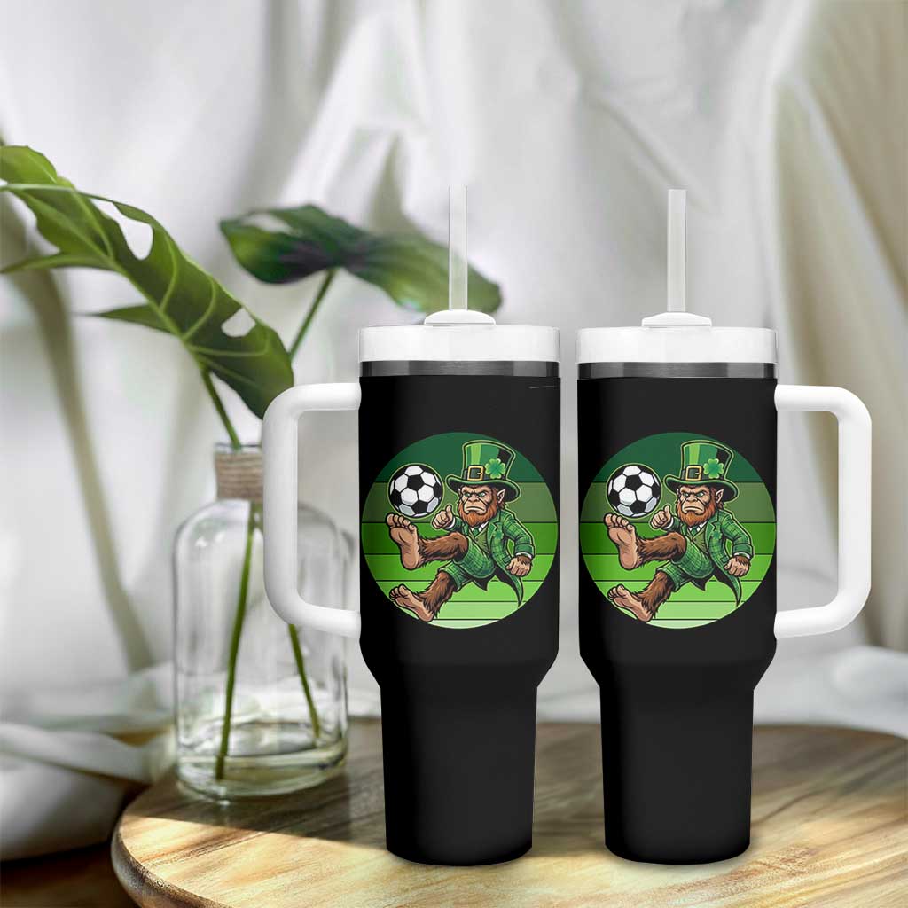 Funny Bigfoot Playing Soccer Tumbler With Handle St Patricks Day