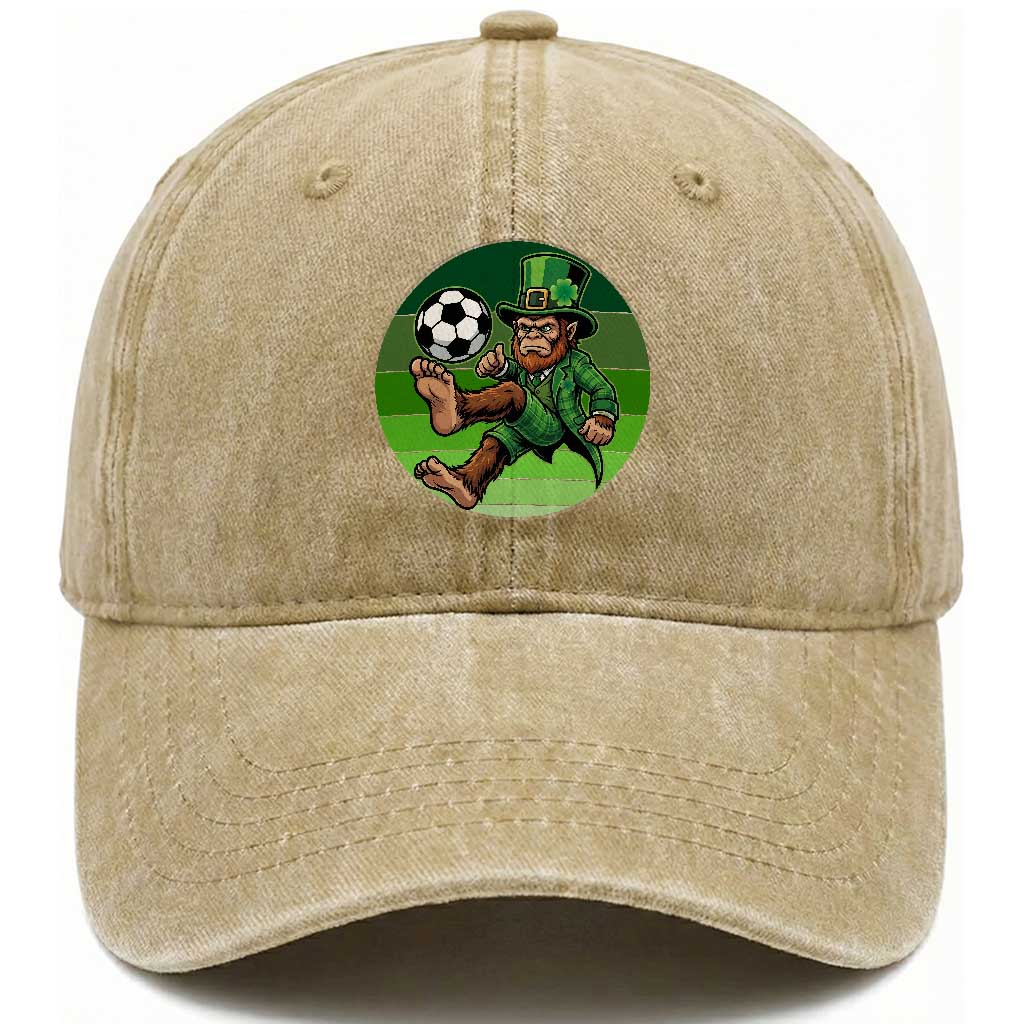 Funny Bigfoot Playing Soccer Washed Cotton Baseball Cap St Patricks Day