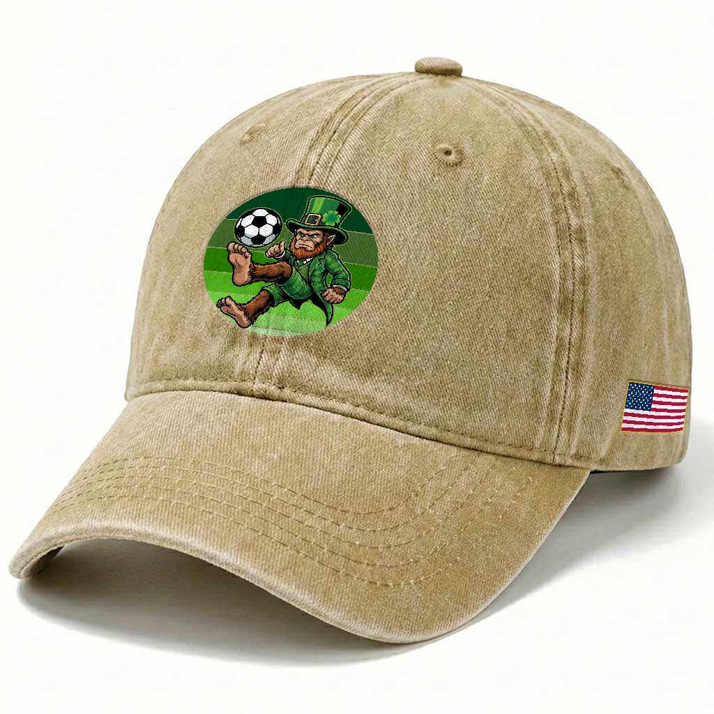 Funny Bigfoot Playing Soccer Washed Cotton Baseball Cap St Patricks Day