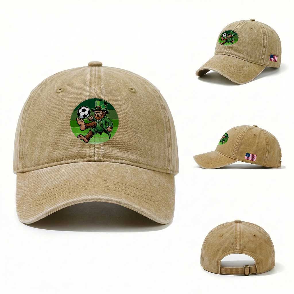 Funny Bigfoot Playing Soccer Washed Cotton Baseball Cap St Patricks Day