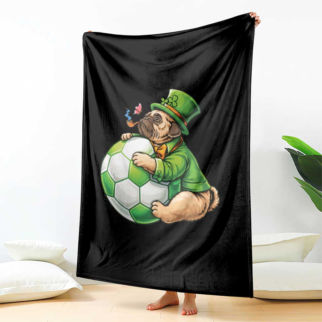 Lucky Pug Soccer Lover Throw Blanket St Paddys Day Irish Football Gift